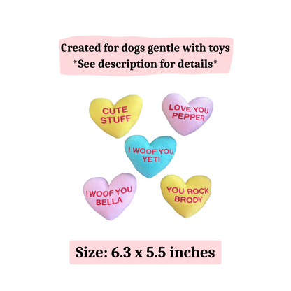Conversation Heart Custom Dog Toy - Personalized Squeaky Toy