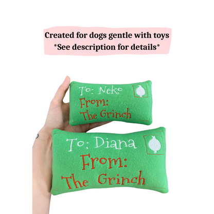 Grinch Letter Custom Dog Toy - Christmas Personalized Squeaky Toy