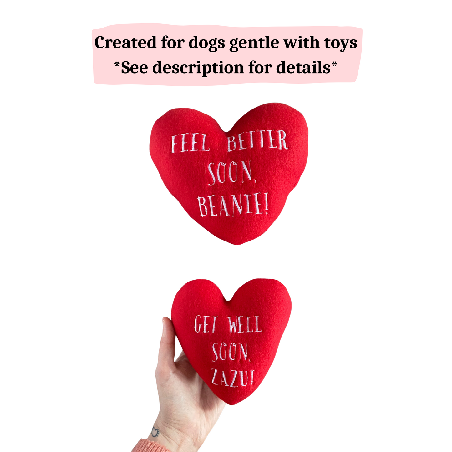 Get Well Custom Dog Toy- Personalized Heart Feel Better Squeaky Sick Toy