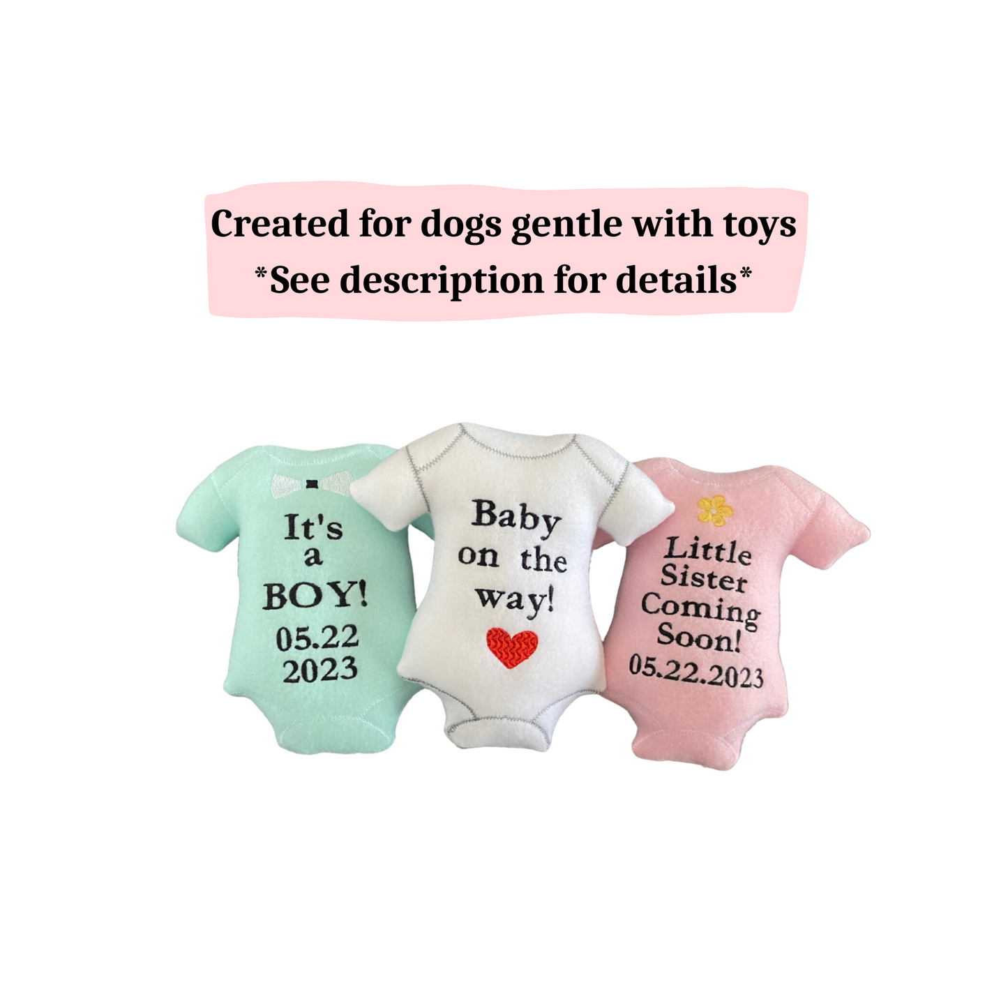 Baby Custom Dog Toy- Pregnancy Announcement, Gender Reveal Personalized Squeaky Toy