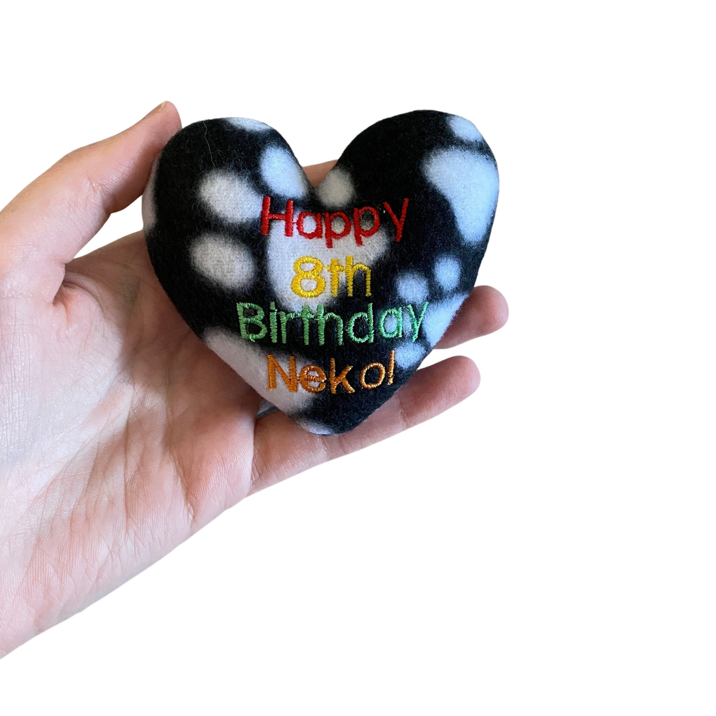 Birthday Heart Custom Cat Toy-  Personalized Gotcha Day Catnip Toy Cat Toys Happy __ Birthday __ Black/White Paws 