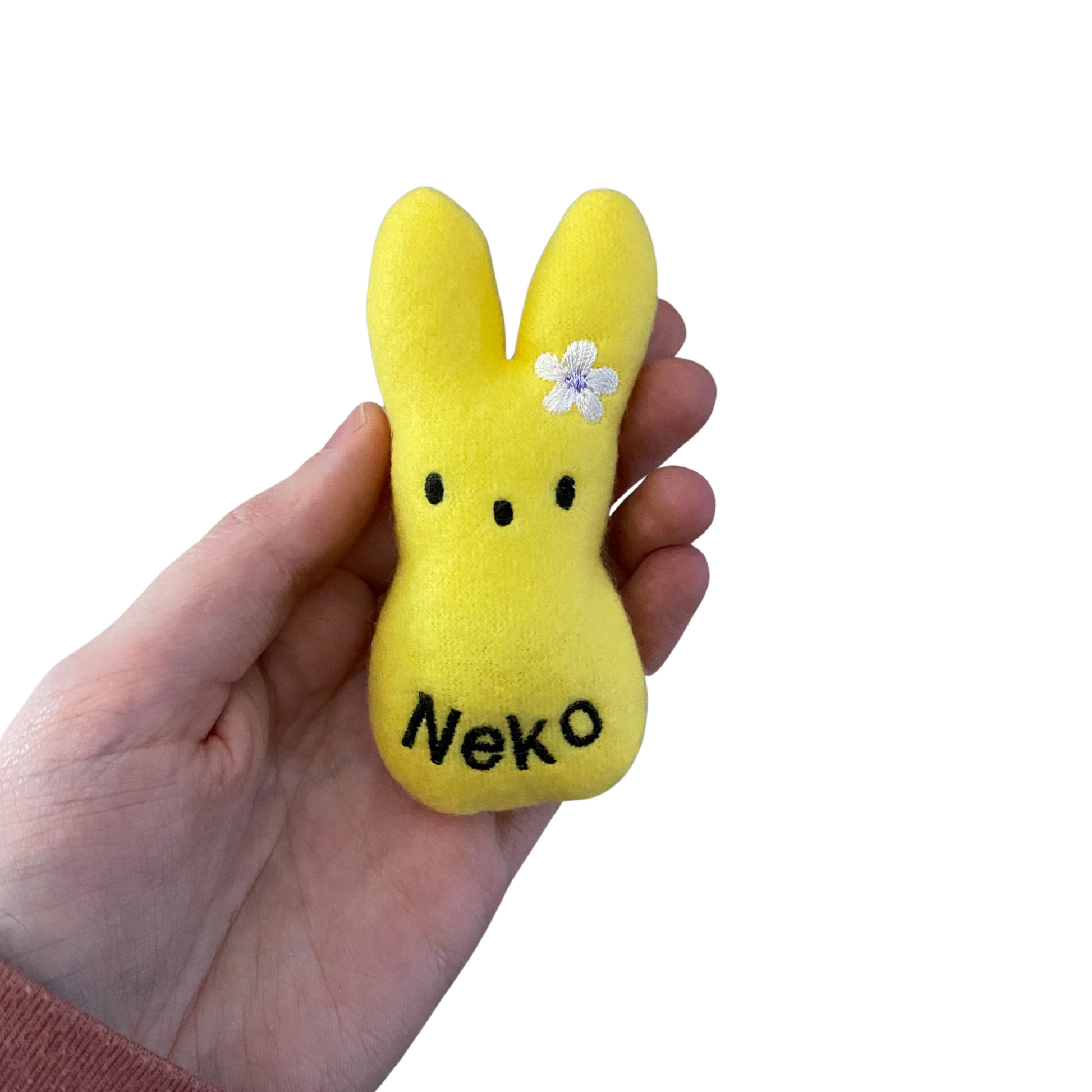 Peep Bunny Custom Cat Toy- Personalized Easter Catnip Toy Cat Toys Yellow Flower + Name 