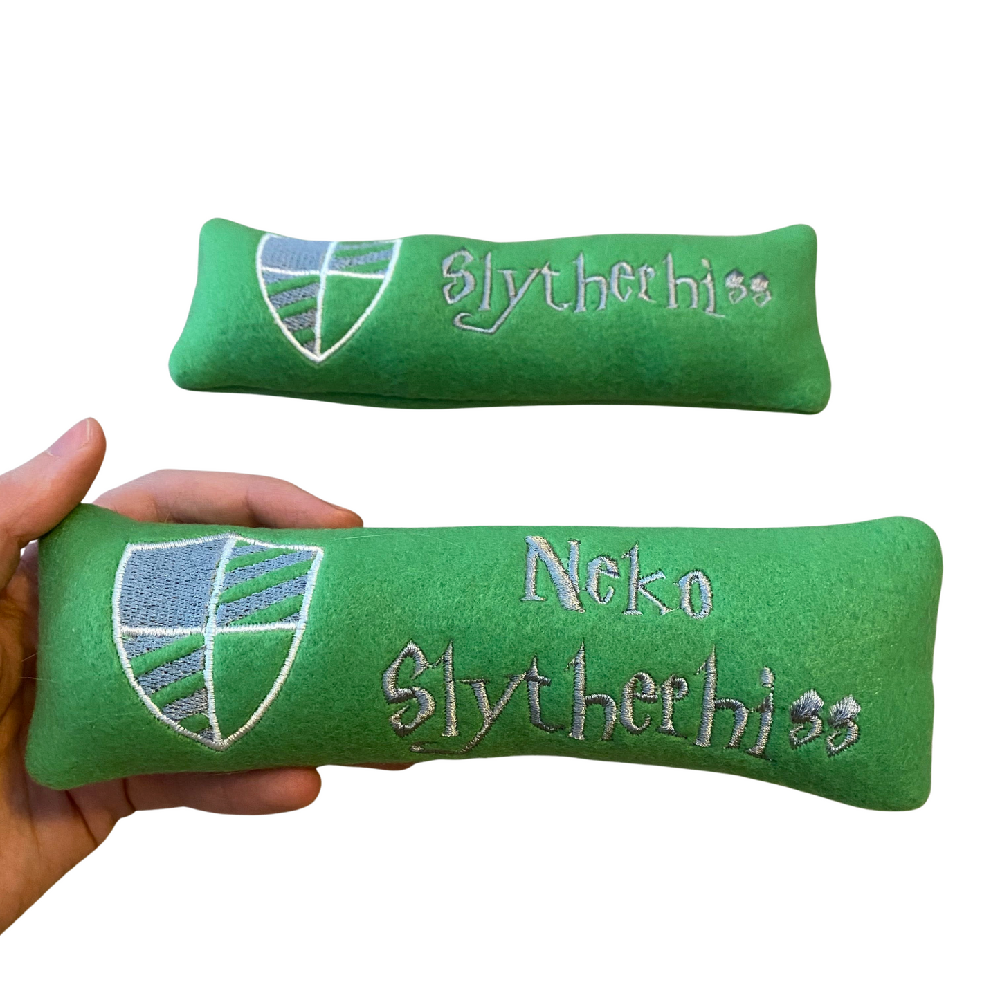 Harry Potter Custom Cat Toy- Wizard House Personalized Kicker Catnip Toy Cat Toys Slytherhiss (Green) Yes- Name 
