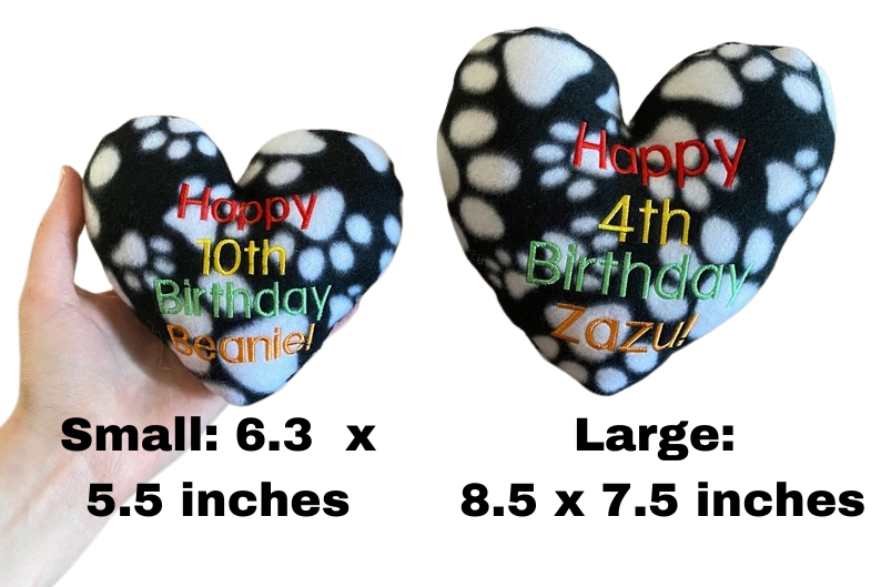 Birthday Heart Custom Dog Toy- Gotcha Day Personalized Squeaky Toy Dog Toys Small 6.3 x 5.5 inches Black and white paws Happy Gotcha Day ______
