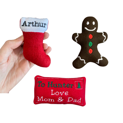3 pack Custom Cat Toys- Christmas Personalized Catnip Toys