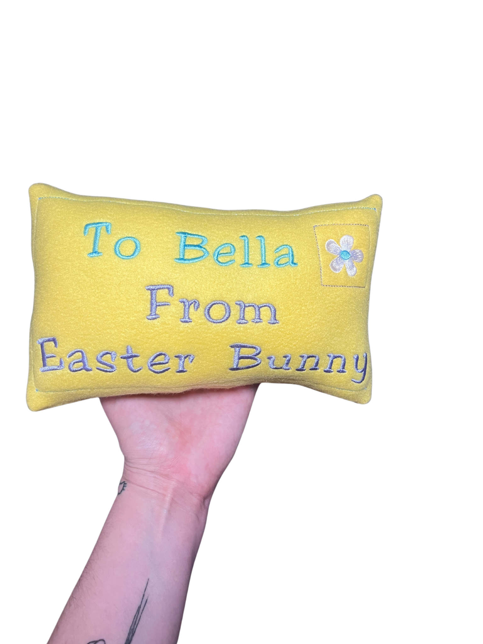 Pastel Letter Custom Dog Toy - Personalized Squeaky Toy Dog Toys Yellow Fabric Large 9 x 5.5 