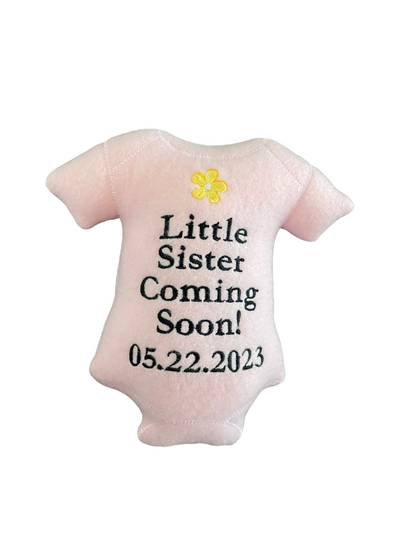 Baby Custom Dog Toy- Pregnancy Announcement, Gender Reveal Personalized Squeaky Toy Dog Toys Pink with flower Custom 4 words maximum + date 