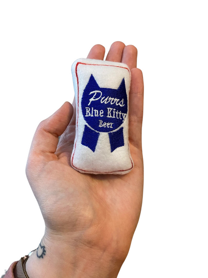 Purrs Blue Kitty Pabst Beer Cat Toy - Catnip Handmade Custom Toy