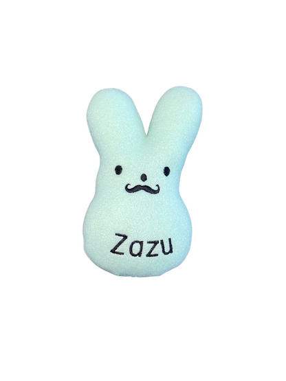 Peep Bunny Custom Dog Toy- Personalized Easter Squeaky Toy Dog Toys Small 6 x 3 Blue-Moustache/Name 