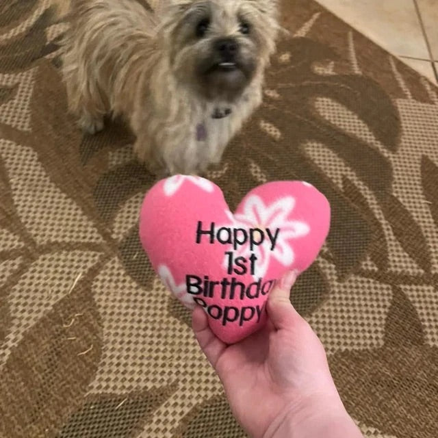 Birthday Personalized Dog Toy, Gotcha Day Squeaker Dog Toy- Custom Handmade Heart Dog Toy